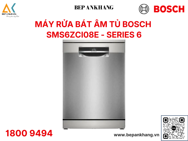 Máy rửa chén bát độc lập Bosch SMS6ZCI08E – Series 6 - Sấy Zeolite - Made in Germany